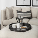 Decatur II 21L x 21W Black Wooden Bead Mirrored Bottom Round Tray - Default Title