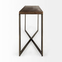 Faye 50L x 15W x 30H Medium Brown Wood WAntique Nickel Metal Base Console Table - Default Title