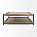 Trey 48x46 Rectangular Brown Solid Wood Top Table Black Metal Frame Two-Tier Coffee Table - Default Title