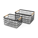 Marius 209L x 152W x 122 Set of Two Matte Black Metal W Rope Trim Rectangular Baskets - Default Title