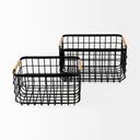 Marius 209L x 152W x 122 Set of Two Matte Black Metal W Rope Trim Rectangular Baskets - Default Title