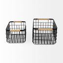 Marius 209L x 152W x 122 Set of Two Matte Black Metal W Rope Trim Rectangular Baskets - Default Title