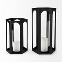 Balley 94L x 94W x 197H Set of Two Matte Black Metal Hexagonal Candle Holder Lanterns - Default Title