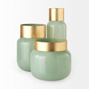 Minty 57L x 57W x 168H Green Glass Vase WMatte Gold Metal Neck Cuff - Default Title