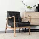 Phineas Black Leather W Brown Wooden Frame Accent Chair - Default Title