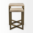 Faye Set of 2 19L x 19W x 26H Beige Finished Wood W Gold Metal Base Accent Tables - Default Title