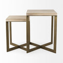 Faye Set of 2 19L x 19W x 26H Beige Finished Wood W Gold Metal Base Accent Tables - Default Title