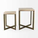 Faye Set of 2 19L x 19W x 26H Beige Finished Wood W Gold Metal Base Accent Tables - Default Title