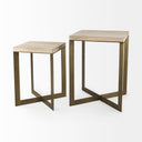 Faye Set of 2 19L x 19W x 26H Beige Finished Wood W Gold Metal Base Accent Tables - Default Title