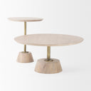 Maxwell 20 Round Light Brown Wood w Gold Metal Pedestal Side Table - Default Title
