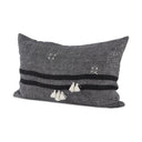 Sibyl 13L x 21W Black Fabric Striped and White Fringed Decorative Pillow Cover - Default Title