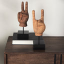 Pacem 4L x 4W Natural Wooden Carved Peace Sign Hand - Default Title