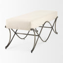 Ayla 55L x 176W x 18H Cream Fabric Seat W Antique Nickel Frame Bench - Default Title