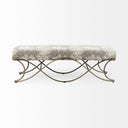 Ayla 55L x 176W x 18H Light and Dark Gray Fabric Seat W Antique Gold Metal Frame Bench - Default Title