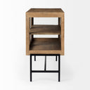 Arelius 36L x 18W x 32H Light Brown Wood Black Metal Base w 2 Glass Doors Accent Cabinet - Default Title