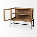 Arelius 36L x 18W x 32H Light Brown Wood Black Metal Base w 2 Glass Doors Accent Cabinet - Default Title