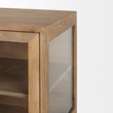 Arelius 36L x 18W x 32H Light Brown Wood Black Metal Base w 2 Glass Doors Accent Cabinet - Default Title