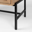 Arelius 36L x 18W x 32H Light Brown Wood Black Metal Base w 2 Glass Doors Accent Cabinet - Default Title