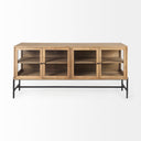 Arelius 70L x 1875W x 32H Light Brown Wood Black Metal Base w 4 Glass Cabinet Doors Sideboard - Default Title