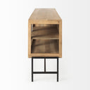 Arelius 70L x 1875W x 32H Light Brown Wood Black Metal Base w 4 Glass Cabinet Doors Sideboard - Default Title
