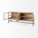 Arelius 70L x 1875W x 32H Light Brown Wood Black Metal Base w 4 Glass Cabinet Doors Sideboard - Default Title