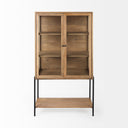Arelius 36L x 1875W x 63H Light Brown Wood W Black Metal Base Display Cabinet - Default Title