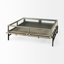 Arelius 42 Square Glass-Top Gray Wood w Black Metal Base Display Coffee Table - Default Title