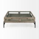 Arelius 42 Square Glass-Top Gray Wood w Black Metal Base Display Coffee Table - Default Title