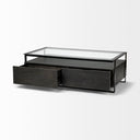 Vidro 54x30 Rectangular Glass Top Black Solid Wood Drawers Black Frame Coffee Table - Default Title