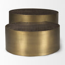 Eclipse Antique Brass Metal Drum Base w Dark Brown Wood Top Nested Coffee Table - Default Title
