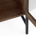 Arelius 36L x 18W x 32H Medium Brown Wood Black Metal Base w 2 Glass Doors Accent Cabinet - Default Title