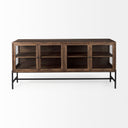 Arelius 70L x 1875W x 32H Medium Brown Black Metal Base w 4 Glass Door Cabinets Sideboard - Default Title