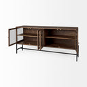 Arelius 70L x 1875W x 32H Medium Brown Black Metal Base w 4 Glass Door Cabinets Sideboard - Default Title