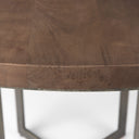 Faye I 48L x 48W x 30H Medium Brown Wood WAntique Nickel Metal Base Round Dining Table - Default Title