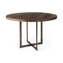 Faye I 48L x 48W x 30H Medium Brown Wood WAntique Nickel Metal Base Round Dining Table - Default Title
