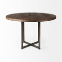 Faye I 48L x 48W x 30H Medium Brown Wood WAntique Nickel Metal Base Round Dining Table - Default Title