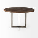 Faye I 48L x 48W x 30H Medium Brown Wood WAntique Nickel Metal Base Round Dining Table - Default Title
