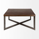 Faye 34L x 34W x 17H Medium Brown Wood WAntique Nickel Metal Base Square Coffee Table - Default Title