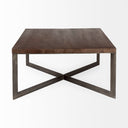 Faye 34L x 34W x 17H Medium Brown Wood WAntique Nickel Metal Base Square Coffee Table - Default Title