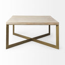 Faye 34L x 34W x 17H Beige Finished Wood WGold Metal Base Square Coffee Table - Default Title