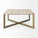 Faye 34L x 34W x 17H Beige Finished Wood WGold Metal Base Square Coffee Table - Default Title