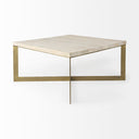 Faye 34L x 34W x 17H Beige Finished Wood WGold Metal Base Square Coffee Table - Default Title