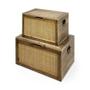 Sonny 236L x 157W x 138H Set of Two Brown Wood and Wicker W Metal Detail Rectangular Boxes - Default Title