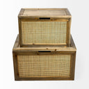 Sonny 236L x 157W x 138H Set of Two Brown Wood and Wicker W Metal Detail Rectangular Boxes - Default Title