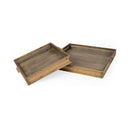 Sonny 236L x 236W x 20H Set of Two Brown Wood and Wicker Square Trays - Default Title
