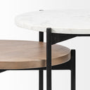 Larkin II Marble and Medium Brown Wood Round Tabletop Nesting EndSide Tables - Default Title