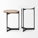 Larkin II Marble and Medium Brown Wood Round Tabletop Nesting EndSide Tables - Default Title