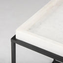 Nathan II 18 x 20 Square Top White Marble and Black Metal EndSide Table - Default Title