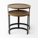Aisley Set of 2 193L x 193W x 19H Light Brown Wood W Black Metal Base Round Nesting Side Tables - Default Title