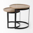 Aisley Set of 2 193L x 193W x 19H Light Brown Wood W Black Metal Base Round Nesting Side Tables - Default Title